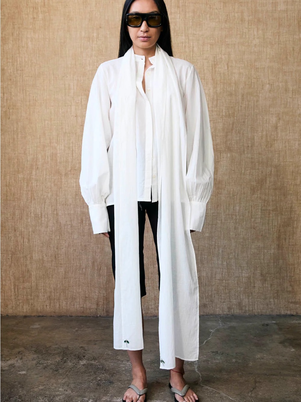 NWT White Chan Luu Nicola Scarf Blouse Natural - Women